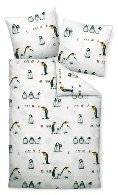 Produktbild von Janine Edel Flanell Bettwäsche Davos - Pinguine 135 x 200 cm Pinguine, eisblau