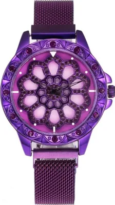 Produktbild von Moderne Violette Damenuhr mit Magnetverschluss und Blumenmuster KP5074