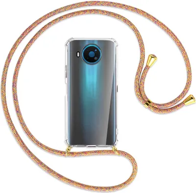 Produktbild von Handykette Backcover-Schutzhülle mit Band (Metall goldfarben) für Nokia 8.3 5G - Rainbow