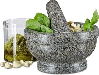 Produktbild von Famanu Mörser Set aus Granit - mit Stößel und Bambusdeckel