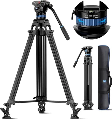 Produktbild von Kamerastativ mit Fluidkopf – Dreibeinstativ, Stativ für Kameras, Stativ für Camcorder