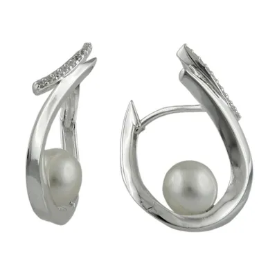 Produktbild von Ohrring Creole Klappscharnier 23x15mm mit Zirkonias und Zuchtperle Silber 925