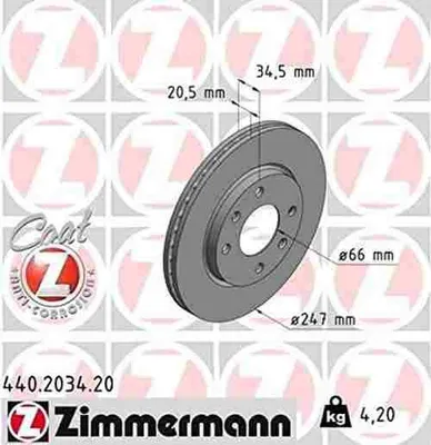 Produktbild von 2x ZIMMERMANN Bremsscheibe 440.2034.20 passend für PEUGEOT für 206 SW (2E/K)