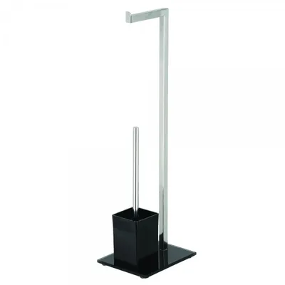 Produktbild von MSV Bad Serie "SYDNEY" Stand WC Garnitur aus Edelstahl und Glas mit herausnehmbaren Innenbehälter für die WC Bürste Schwarz