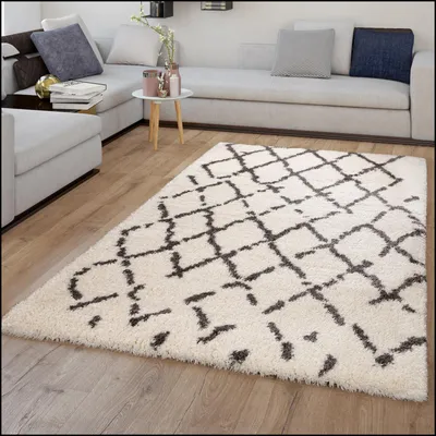 Produktbild von TT Home Hochflor-Teppich Im Shaggy-Design, Flokati-Stil Mit Rauten-Muster In Grau Weiß Größe 60x90 cm