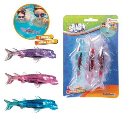 Obrázok produktu pre Tri umelé žraloky na potápanie, každá s dĺžkou 13 cm, balené na kartičke