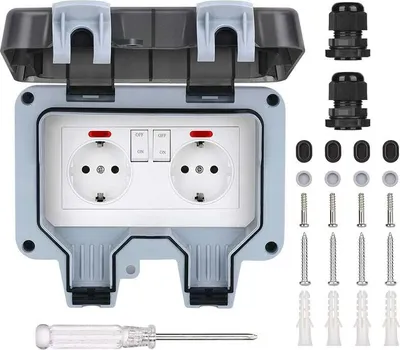 Produktbild von IP66 Wasserdichte Außensteckdose, Doppelte Wasserdichte Steckdose, Elektrische Außensteckdose, Wasserdichte Wandsteckdose