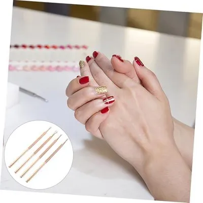 Produktbild von 4 Stück Edelstahl Nagelhautschieber mit Dreieckspitzen für Nagelkunst Gelnägel Selbstgemacht Maniküre