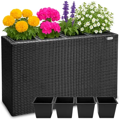 Productafbeelding van Polyrattan plantenpot, zwart, 95x27x60 cm