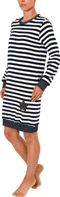 Zdjęcie produktu dla Normann damska koszula nocna z długim rękawem w kropki i paski - również w rozmiarze plus; paski navy.48