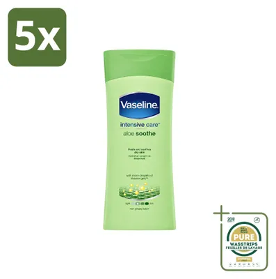 Zdjęcie produktu dla 5 sztuk balsamu do ciała Vaseline Aloe Soothe - 200 ml - zestaw ekonomiczny