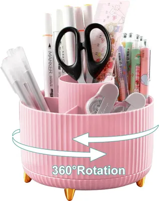 Produktbild von Drehbarer Stifthalter Schreibtisch Organizer, 360° Funktion, 5 Fächer, Rosa, für Büro