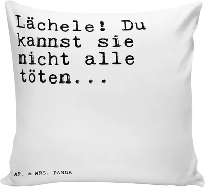Produktbild von Mr. & Mrs. Panda Sofa Kissen Lächele! Du kannst sie... - Weiß - Geschenk, Spruch Sprüche Weisheiten Zitate Lustig Weisheit Worte, Zierkissen, Lachen Aggression Wut, couch