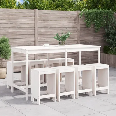 Produktbild von "2026 Promotion" 9-tlg. Gartenbar-Set Weiß Massivholz Kiefer - Gartenmöbelset CC9449