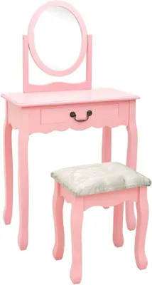 Immagine prodotto di Toeletta con specchio e cassettiera - Bianco/Rosa - Toeletta con vano portaoggetti