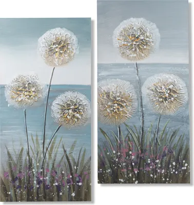 Produktbild von 2er Set Leinwandbilder PUSTEBLUMEN mit Goldglitter 30x60cm Formano