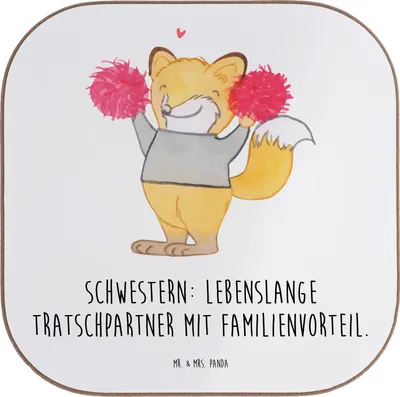 Produktbild von Mr. & Mrs. Panda Tassenuntersetzer Schwestern Tratschpartner - Weiß - Geschenk, Vertrautheit, Tratsch, gläseruntersetzer, Dankeschön, Teeuntersetzer, Coaster, Schwester