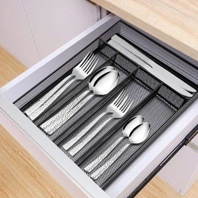 Immagine prodotto di Organizer da cucina e da ufficio a 5 scomparti in acciaio a griglia - Portaposate - 31x237x5 cm in acciaio inossidabile nero