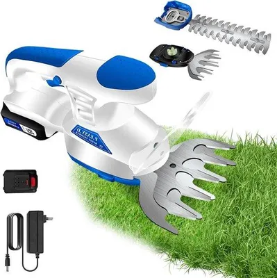Immagine prodotto di Forbici elettriche per potatura e taglio dell'erba 12 V 2 in 1, 25.000 giri/min, con batteria ricaricabile e caricabatterie.