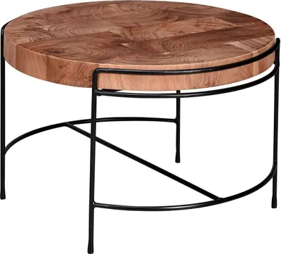 Produktbild von Couchtisch 62x40x62 cm Sofatisch Akazie Massivholz / Metall, Wohnzimmertisch Rund mit Metallbeinen, Kleiner Designer Tisch Massiv, Holztisch Wohnzimmer Industrial