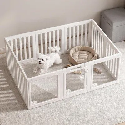 Obrázek produktu pro Ohrádka pro štěňata, 60 cm, bílá, akrylát, rozměry 150 x 100 cm, plast, pro vnitřní použití, výběh pro psy