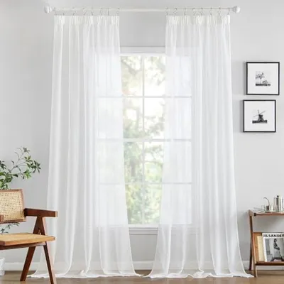 Productafbeelding van PromoHome® Transparante voile gordijnset, 2 stuks – Wit – 140 x 245 cm – Met lussen en plooiband – Geschikt voor slaapkamers en