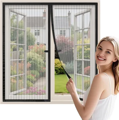 Obrázok produktu pre Magnetická sieťka proti hmyzu 80 x 140 cm, pre okná, automatické zatváranie, čierna