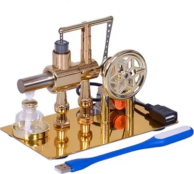 Obrázek produktu pro Model horkovzdušného Stirlingova motoru, motor generátoru proudu s LED žárovkou, vzor šesticípé hvězdy, setrvačník, DIY vzdělávací experimentální pomůcka se základnou ze zinkové slitiny pro učitele, dospělé, děti, školy, výzdobu kanceláří