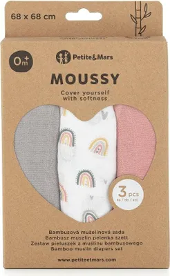 Produktbild von PETITE&MARS Bambus-Musselin-Tücher 3 Stück, Grautöne, 68cm x 68cm (Moussy Rose)