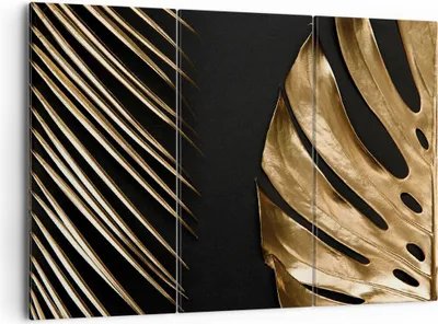 Produktbild von Bild auf Leinwand - Leinwandbild - 3 Teile - Golden Blatt Monstera - 165x110cm - Wand Bild - Wanddeko - Wandbilder - Leinwanddruck - Bilder - Wanddekoration - Leinwand bilder - CE165x110-5028