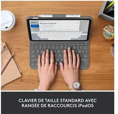 Produktbild von Tastaturhülle für iPad 10. Generation, Logitech Slim Folio, Oxford Grau, Kabellos
