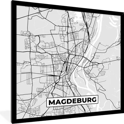 Produktbild von MuchoWow® Gerahmtes Poster Deutschland - Stadtplan - Magdeburg - Karte 40x40 cm - Poster mit Schwarzem Bilderrahmen Wandposter Rahmen Foto Bilder - Mit Rahmen - Wanddekoration Schlafzimmer