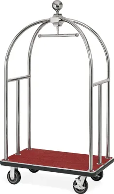 Produktbild von Gepäckwagen Edelstahl, Rollen, 112 x 61 x 186 cm, silber, Teppich rot