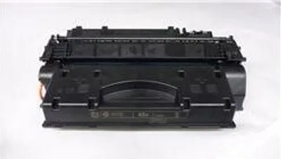 A black toner cartridge is shown against a white background.