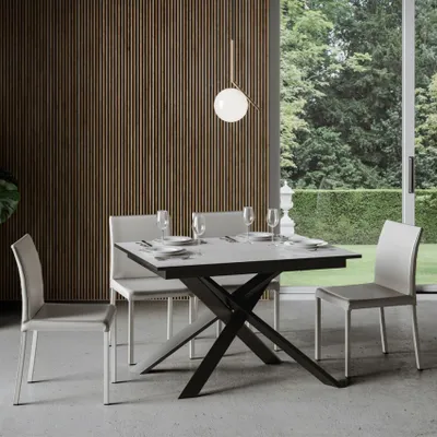 Produktbild von ITAMOBY - Ausziehtisch 120/180x90 cm Ganty Effekt weiß gespachtelt mit Kante in Anthrazit Gestell und Füße Anthrazit