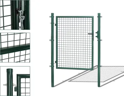 Produktbild von Clanmacy Gartentor Zauntür Gartenzaun Gartentore Pulverbeschichtet Verzinkt mit Schloss Türklinke und Schlüssel Grün Rundpfosten 125x100cm