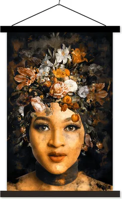 Produktbild von MuchoWow® Textilposter Frau - Lehm - Flora 60x90 cm mit schwarzem Rahmen - Poster Wohnzimmer