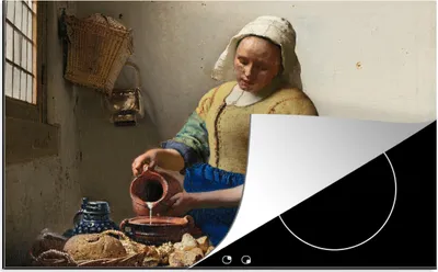 Produktbild von KitchenYeah© Herdabdeckplatte Das Milchmädchen - Johannes Vermeer , 80x52cm, Küche Deko, Glaskeramikkochfeld Herdabdeckung, Abdeckplatte fùr Kochfeld