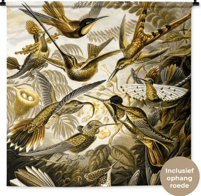 Produktbild von MuchoWow® Wandteppich Wandbehang Trochilidae - Ernst Haeckel - Gold 150x150 cm Tapisserie Dekoration Wandtuch - Wohnaccessoires - Modernes
