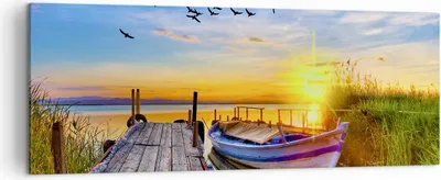 Produktbild von Bild auf Leinwand - Leinwandbild - See Boot Wasser - 140x50cm - Wand Bild - Wanddeko - Wandbilder - Leinwanddruck - Bilder - Kunstdruck - Wanddekoration - Leinwand bilder - Wandkunst - AB140x50-3983