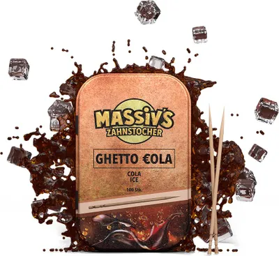 Produktbild von Massiv's Zahnstocher - Zahnstocher mit Geschmack – GHETTO COLA - Cola Flavour – 100 aromatisierte Zahnstocher – frischer Atem – stylische Metalldose – vegan, zuckerfrei