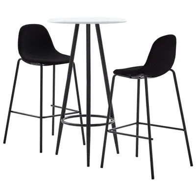 Produktbild von Modernes 2-Sitzer Bar-Set Schwarz, runder Bartisch 60 cm Ø, Barhocker mit Stoffbezug, ergonomischem Sitz und Fußablage (Sitzhöhe 71 cm)