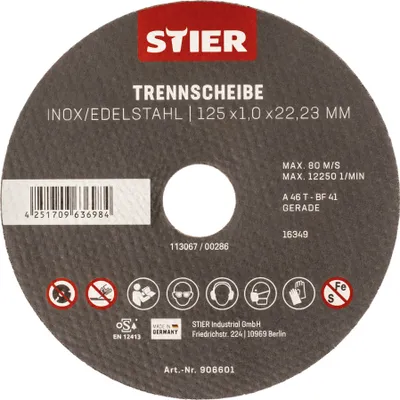Produktbild von STIER Trennscheibe Edelstahl 125 x 1,0 x 22,23 mm, Form gerade 10 Stk
