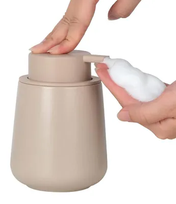 Productafbeelding van Zeepdispenser, keramiek, khaki, 350 ml, navulbaar, met grote pompkop, geschikt voor badkamer en keuken