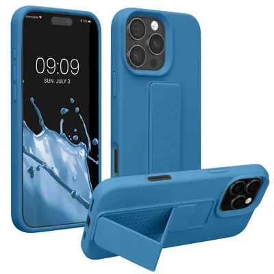 Produktbild von kwmobile Handyhülle für Apple iPhone 16 Pro Max Hülle - TPU Silikon Case mit Fingerhalter und Stand - Schutzhülle Cover in Karibikblau