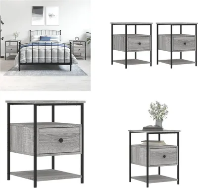 Produktbild von vidaXL Nachttische 2 Stk. Grau Sonoma 40x42x56 cm Holzwerkstoff - Nachttisch - Nachttische - Nachtschrank - Schrank