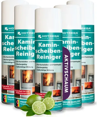 Produktbild von 5 Stück HOTREGA Kaminscheiben Reiniger mühelos Ruß vom Kaminglas entfernen Kachelofen Scheibe reinigen 300ml