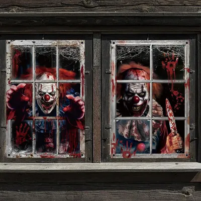 Produktbild von Halloween Fensterbilder 2 Stück Clown Deko 120 x 80 cm