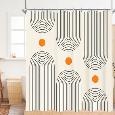 Productafbeelding van Douchegordijn 180x160 cm, geometrisch patroon, textiel, waterafstotend, anti-schimmel, wasbaar, met 12 ringen