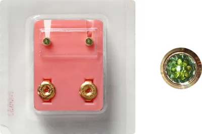 Produktbild von Erstohrstecker Chirurgenstahl vergoldet Sterile Ohrstecker Zarge mit Stein in grün 3mm